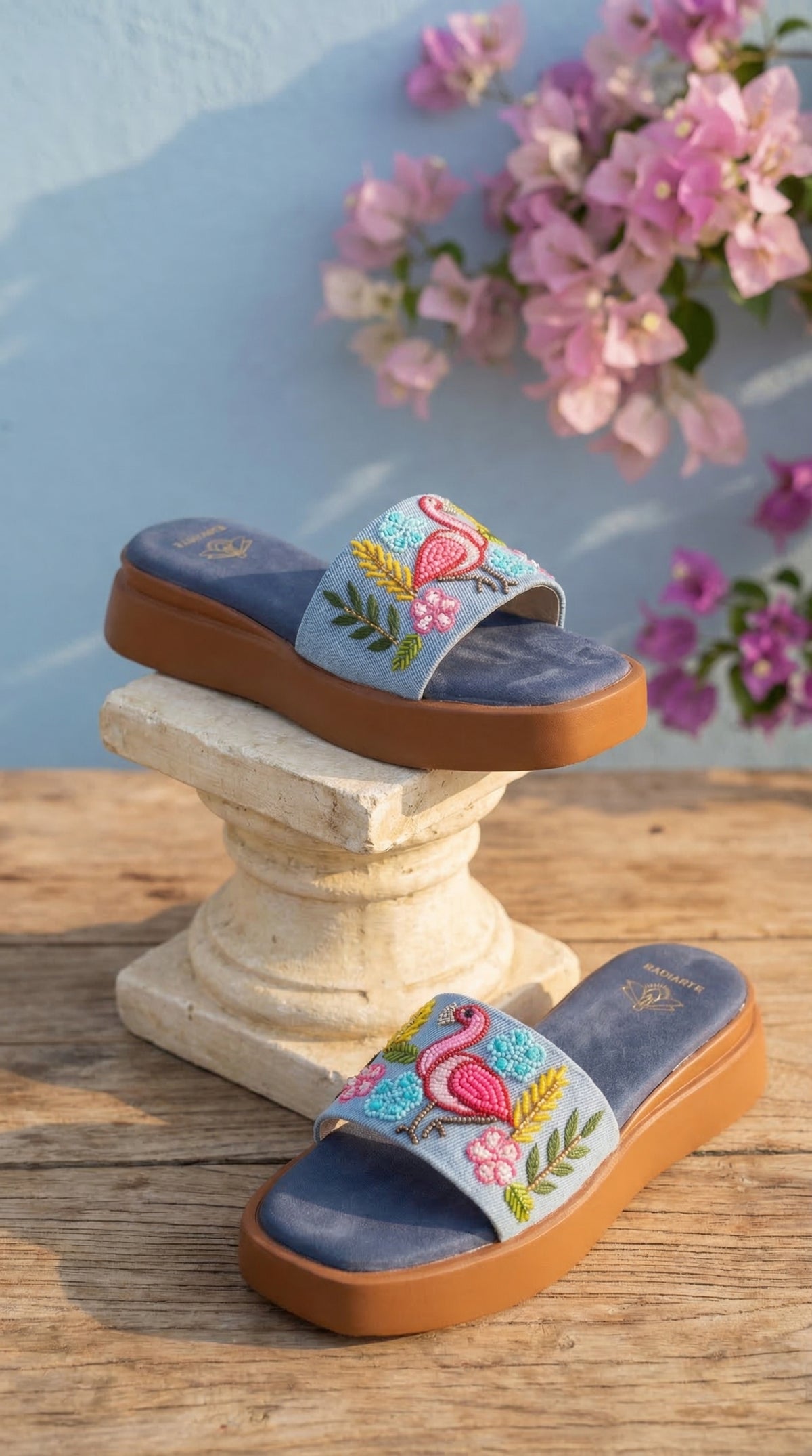Coral Flamingo Flatform Sandal – Stacked Display View by Radiarte