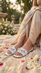Frosted White Crystal Gem Flat Slide Sandal – Radiarte
