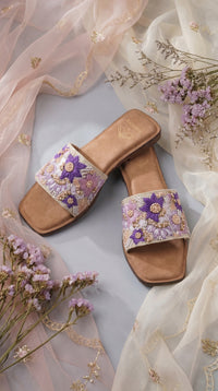 Chamak Handcrafted Purple Slide Sandal – Side View by Radiarte