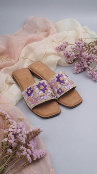 Chamak Flat Slide with Pearl Bead Embroidery – Front View by Radiarte
