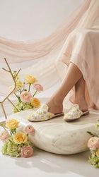 Daisy White Pastel Bead Embroidered Flat Mule – Radiarte