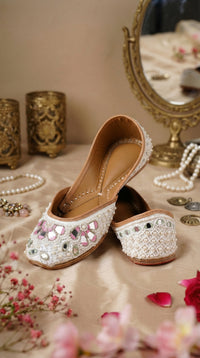 Aaina White Pearl Mirror Work Jutti by Radiarte – Side View