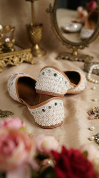 Aaina Handcrafted White Jutti with Pearl Embroidery – Back View