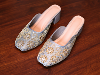 AABROO – Powder Blue Embroidered 2.5 Inch Heel Slides for Women