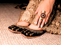 Zehra Black Handcrafted Jutti – Leather & Satin with Zari, Sequin & Bead Embellishment
