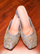 AABROO – Powder Blue Embroidered 2.5 Inch Heel Slides for Women