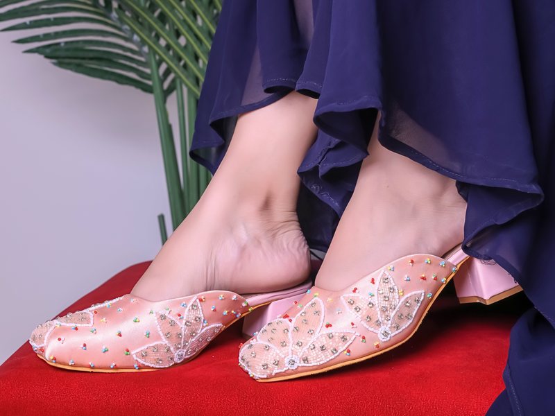 PEACH PRISM – Light Pink Embellished Heel Slides for Women (2.5 Inch)