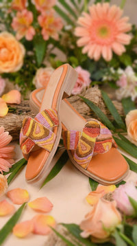 Gulnaar Handcrafted Multicoloured Embroidered Slide – Angled View by Radiarte
