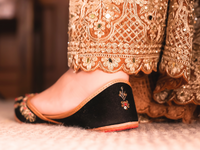 Zehra Black Handcrafted Jutti – Leather & Satin with Zari, Sequin & Bead Embellishment