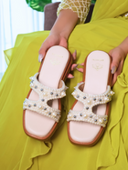 BLISS – White Pearl-Embellished with 2.5-Inch High Platform Slides for Women