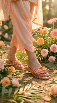 Gulnaar Orange Slide worn with Peach Kurta Set – Radiarte Festive Footwear