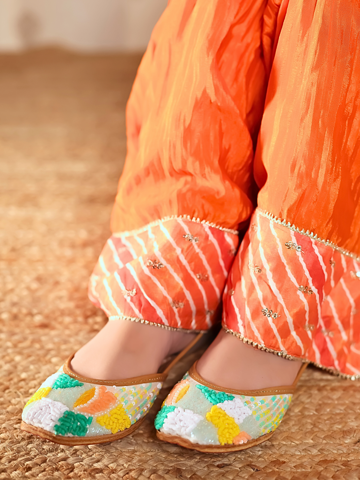 Multicolor Jutti Zale - Leather & Satin Upper, Cushioned Footbed, Embellished with Beads & Sequins