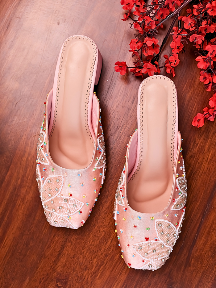PEACH PRISM – Light Pink Embellished Heel Slides for Women (2.5 Inch)