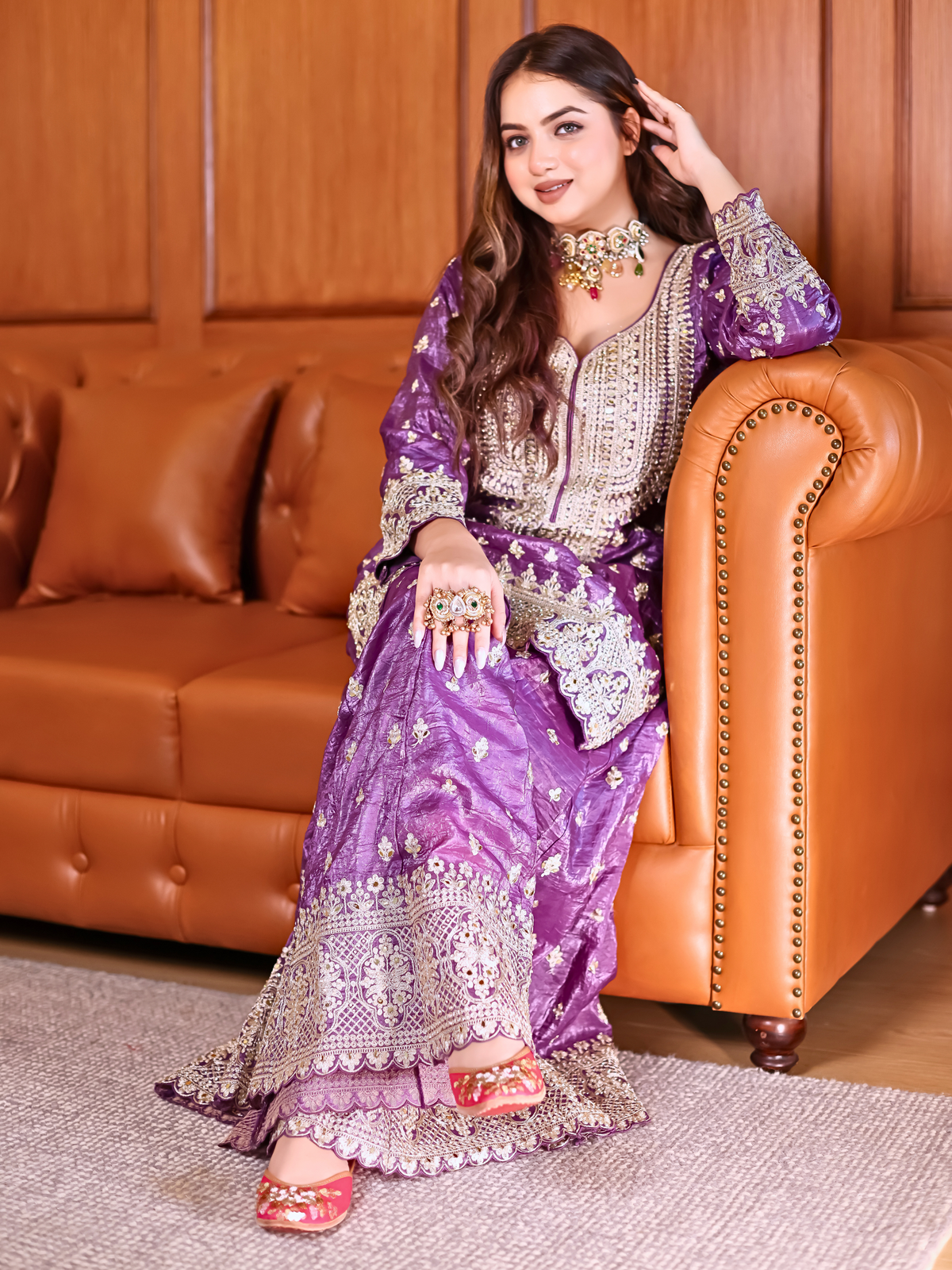 Jugnu Hot Pink Jutti – Handcrafted Leather Jutti with Zari, Beads & Sequin Embellishment