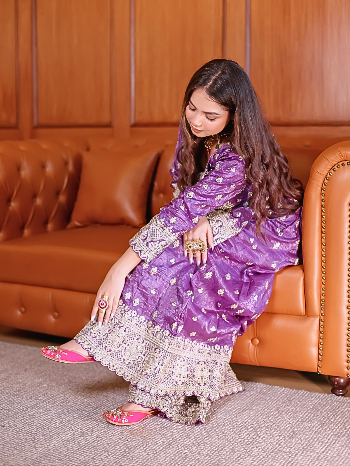 Jugnu Hot Pink Jutti – Handcrafted Leather Jutti with Zari, Beads & Sequin Embellishment