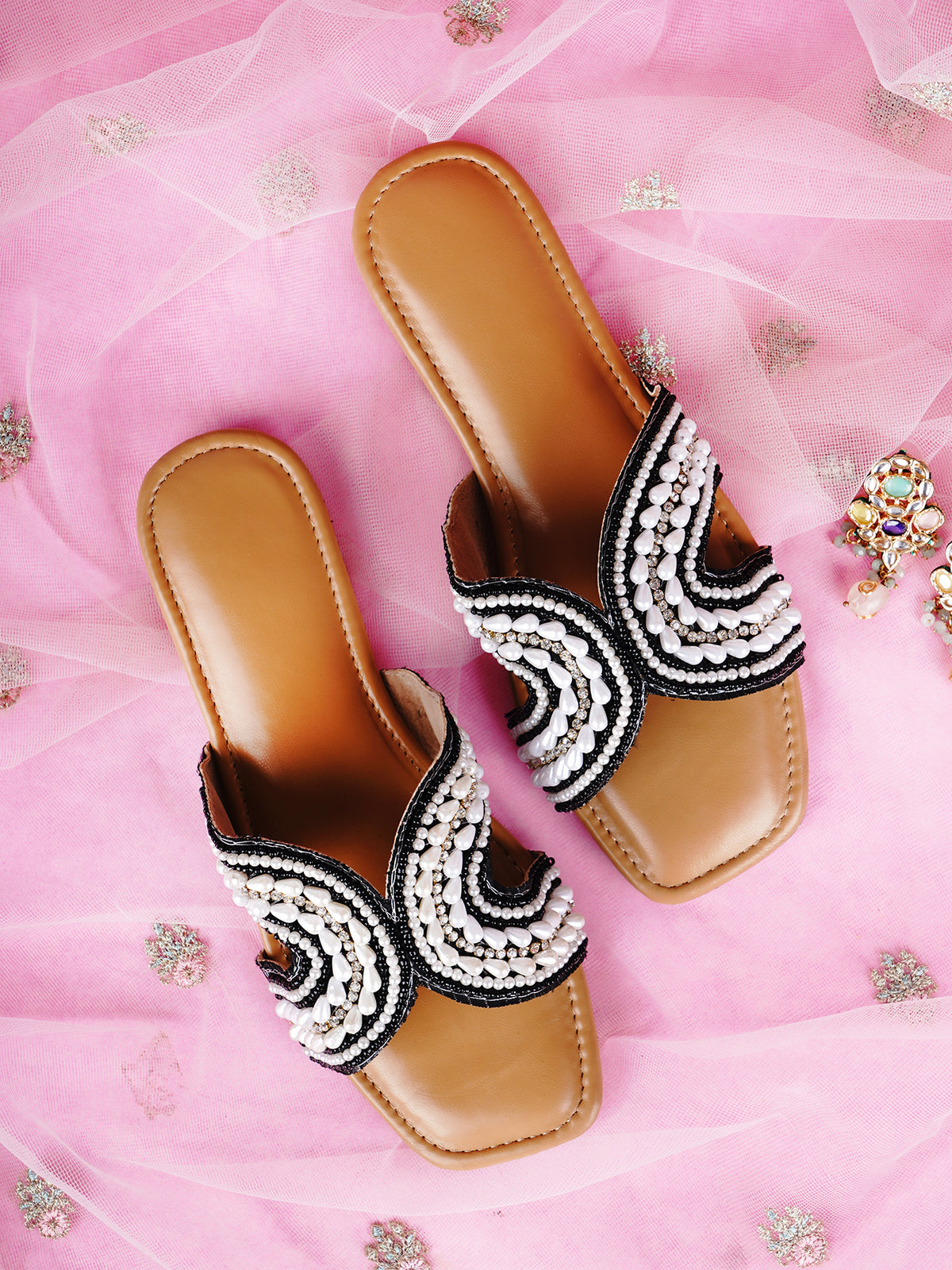 KAAYA - Flat Sliders for Women with Bead Detailing