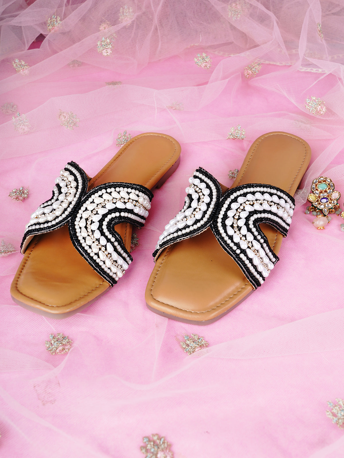 KAAYA - Flat Sliders for Women with Bead Detailing