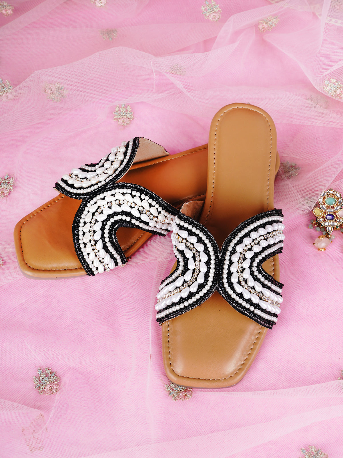 KAAYA - Flat Sliders for Women with Bead Detailing