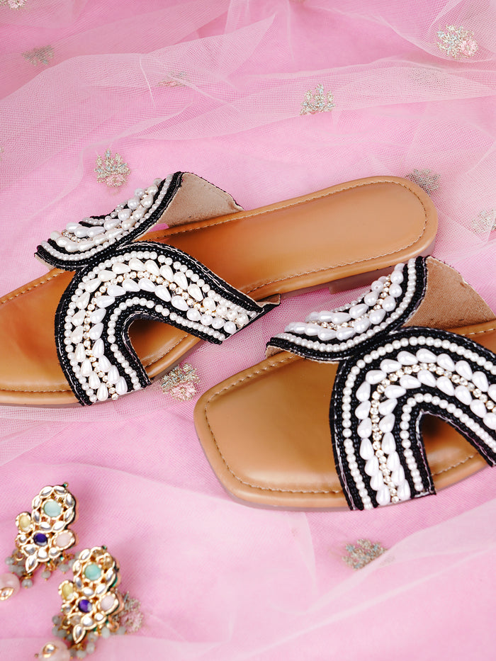 KAAYA - Flat Sliders for Women with Bead Detailing