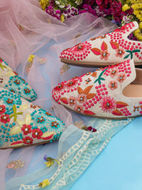Pinkadoodle Off-White & Pink Silk Mules