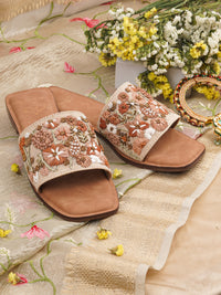 VRIKSHA Beige/Brown Flats (Sizes 36-40) – Jute Upper, Beaded & Thread Detailing, Cushioned Footbed