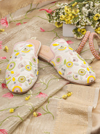 Daisy White Beaded Satin Mules for Women