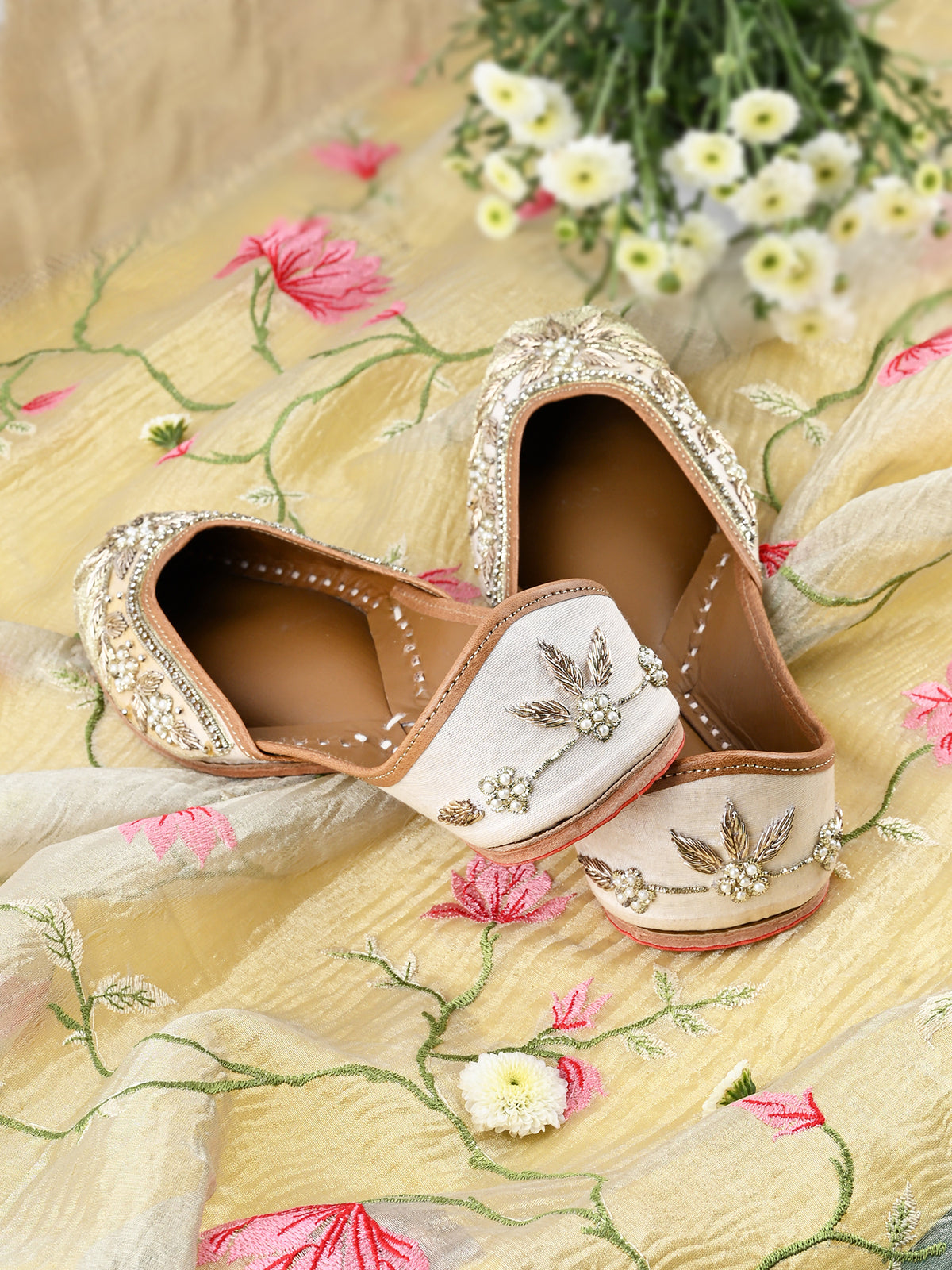 TARA - Golden Handcrafted Wired Work Jutti for Women