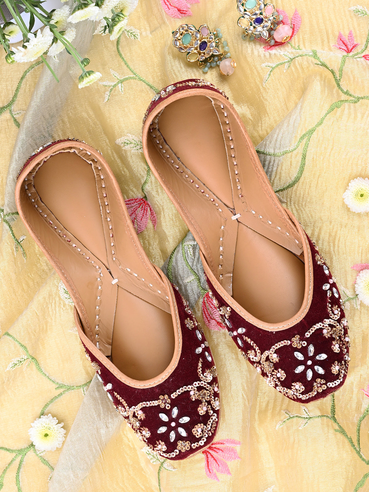 CRIMSON - Mehroon Velvet Jutti with Beads Work