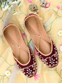 CRIMSON - Mehroon Velvet Jutti with Beads Work
