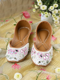 AAINA - White Pearl Jutti with Thread & Bead Detailing