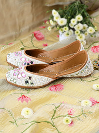 AAINA - White Pearl Jutti with Thread & Bead Detailing