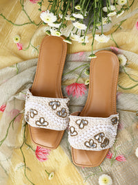 ZAARIYA - Flat Sliders with Pearl Detailing