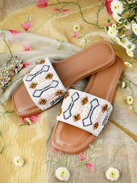TAJ - Flat Sliders with Pearl Detailing – Comfortable Daily Wear