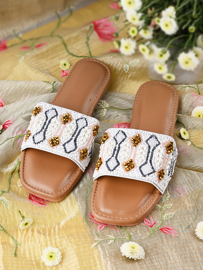TAJ - Flat Sliders with Pearl Detailing – Comfortable Daily Wear