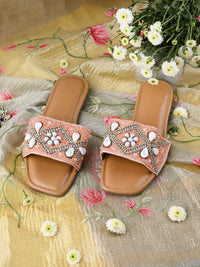 PEACH AURA - Flat Sliders with Shell Detailing